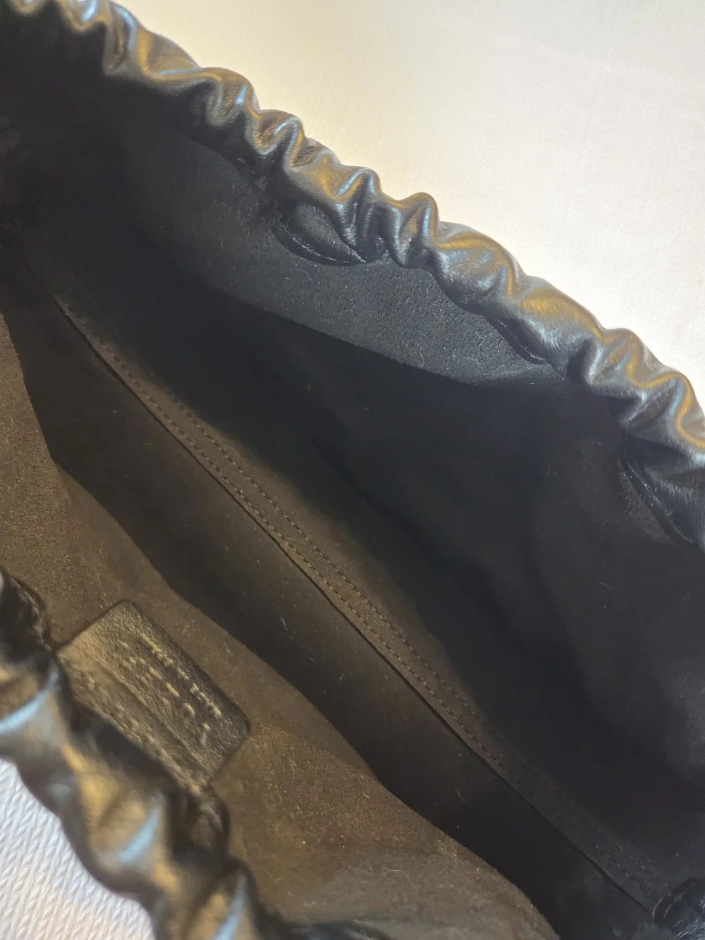Yuzefi Black Leather Gathered Top Handle Bag